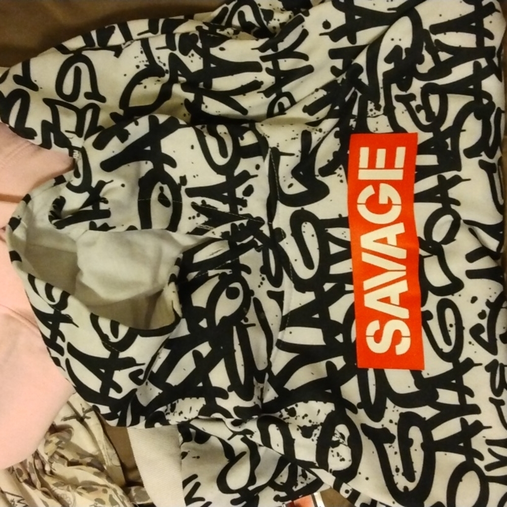 SAVAGE graffiti hoodie-black and white- Medium